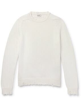 Saint Laurent XS Distressed Crewneck Men’s Sweater In White
